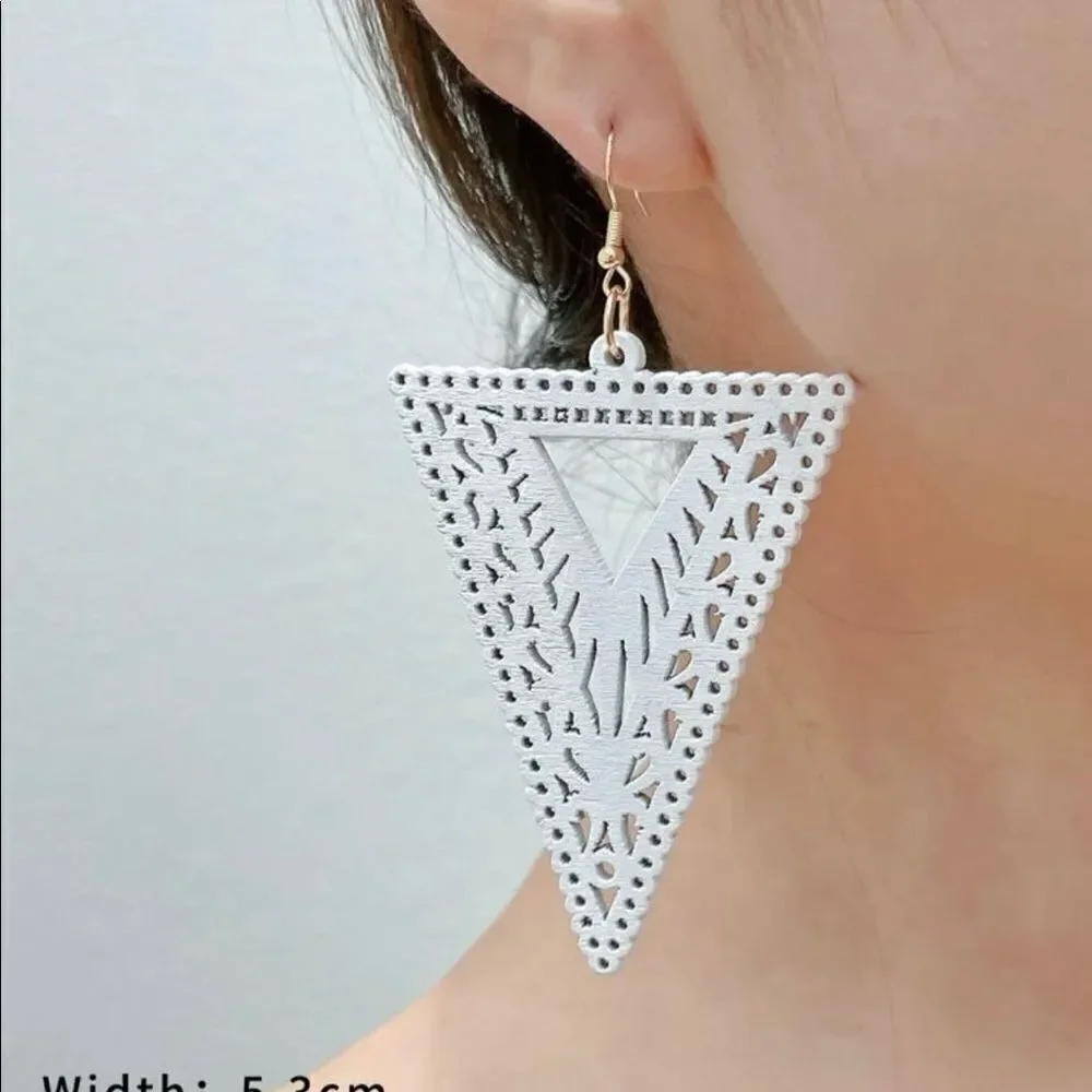 Laser Cut Wooden Statement Earrings